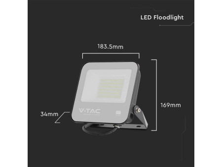 SKU 8845 VT-4455 V-TAC PRO Faro LED SMD Chip Samsung 50W 135LM/W Nero 6500K IP65