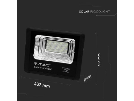 SKU 94027 VT-300W V-TAC Faro LED Solare 50W con Telecomando e Batteria LFP Timer Cavo 5m Nero 6000K