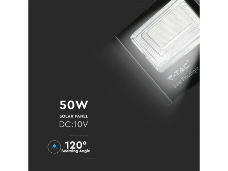 SKU 94027 VT-300W V-TAC Faro LED Solare 50W con Telecomando e Batteria LFP Timer Cavo 5m Nero 6000K