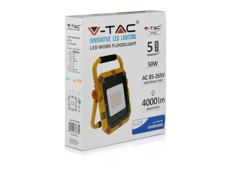 SKU 945 VT-51 V-TAC PRO Faro LED SMD Chip Samsung da Cantiere 50W Giallo e Nero Cavo 3m 4000K IP44