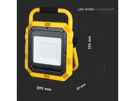SKU 946 VT-51 V-TAC PRO Faro LED SMD Chip Samsung da Cantiere 50W Giallo e Nero Cavo 3m 6400K IP44