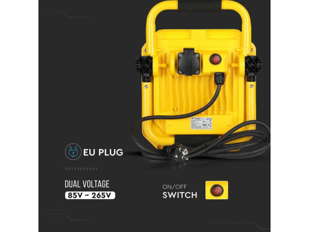 SKU 945 VT-51 V-TAC PRO Faro LED SMD Chip Samsung da Cantiere 50W Giallo e Nero Cavo 3m 4000K IP44