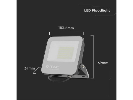 SKU 9893 VT-4456 V-TAC PRO Faro LED SMD 50W 185LM/W Nero 6500K IP65