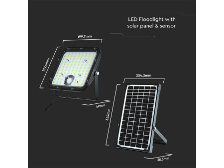SKU 10310 VT-432 V-TAC Faro LED Solare 30W con Telecomando e Sensore PIR Nero 4000K IP65
