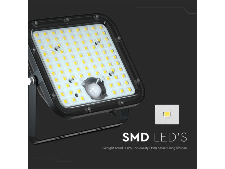 SKU 10310 VT-432 V-TAC Faro LED Solare 30W con Telecomando e Sensore PIR Nero 4000K IP65