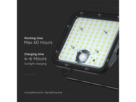 SKU 10311 VT-432 V-TAC Faro LED Solare 30W con Telecomando e Sensore PIR Nero 6400K IP65