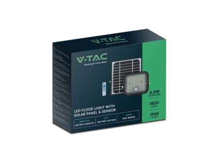 SKU 10313 VT-411 V-TAC Faro LED Solare 10W con Telecomando e Batteria LFP Cavo 5m Nero 6400K