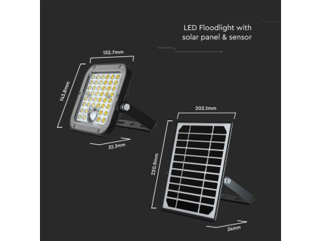 SKU 10314 VT-411 V-TAC Faro LED Solare 10W con Telecomando e Batteria LFP Cavo 5m Nero 4000K