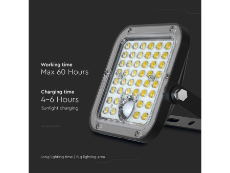 SKU 10313 VT-411 V-TAC Faro LED Solare 10W con Telecomando e Batteria LFP Cavo 5m Nero 6400K