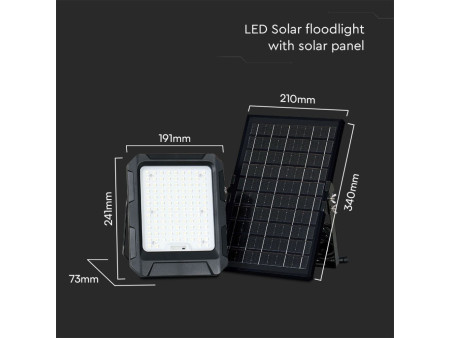 SKU 23438 VT-55W V-TAC Faro LED Solare 10W con Telecomando e Batteria sostituibile Cavo 3m Nero 4000K