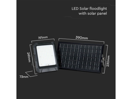 SKU 23439 VT-102W V-TAC Faro LED Solare 15W con Telecomando e Batteria sostituibile Cavo 3m Nero 4000K