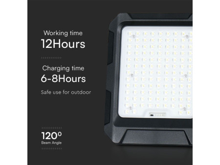 SKU 23439 VT-102W V-TAC Faro LED Solare 15W con Telecomando e Batteria sostituibile Cavo 3m Nero 4000K