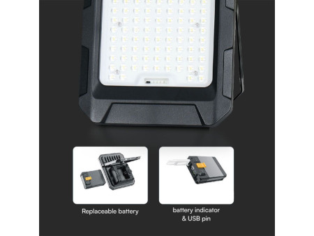 SKU 23439 VT-102W V-TAC Faro LED Solare 15W con Telecomando e Batteria sostituibile Cavo 3m Nero 4000K