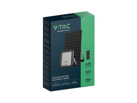 SKU 23756 VT-411CCT V-TAC Faro LED Solare 10W con Telecomando e Batteria LFP Cavo 5m CCT Nero