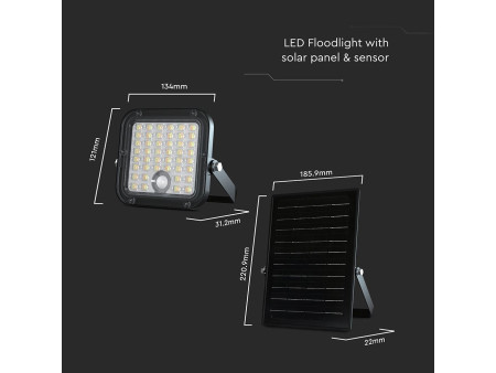 SKU 23756 VT-411CCT V-TAC Faro LED Solare 10W con Telecomando e Batteria LFP Cavo 5m CCT Nero