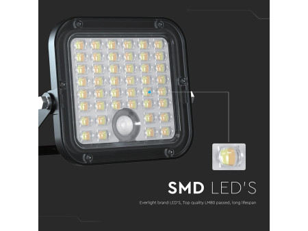 SKU 23756 VT-411CCT V-TAC Faro LED Solare 10W con Telecomando e Batteria LFP Cavo 5m CCT Nero
