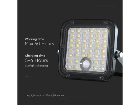 SKU 23756 VT-411CCT V-TAC Faro LED Solare 10W con Telecomando e Batteria LFP Cavo 5m CCT Nero