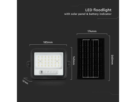 SKU 24082 VT-54W V-TAC Faro LED Solare 5W con Telecomando e Sensore Crepuscolare CCT 2000K-8000K IP65
