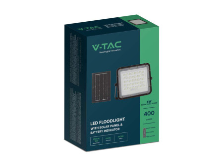 SKU 7822 VT-40W V-TAC Faro LED Solare 6W con Telecomando e Batteria Sostituibile Cavo 3m Nero 4000K IP65