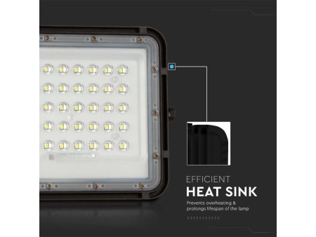 SKU 7821 VT-40W V-TAC Faro LED Solare 6W con Telecomando e Batteria Sostituibile Cavo 3m Nero 6400K IP65