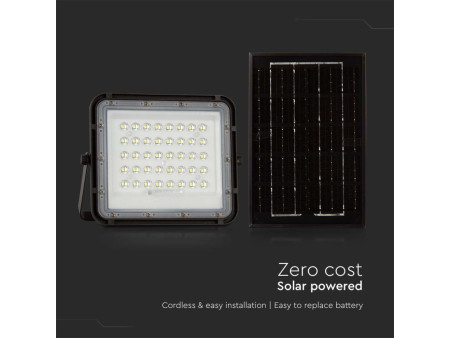 SKU 7821 VT-40W V-TAC Faro LED Solare 6W con Telecomando e Batteria Sostituibile Cavo 3m Nero 6400K IP65