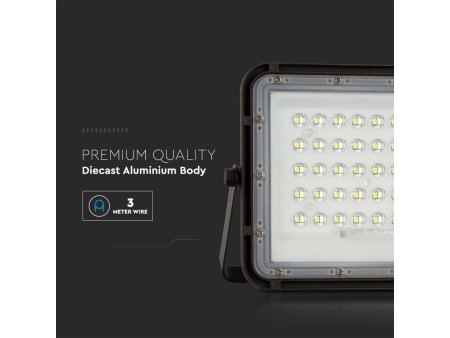 SKU 7822 VT-40W V-TAC Faro LED Solare 6W con Telecomando e Batteria Sostituibile Cavo 3m Nero 4000K IP65