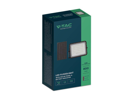 SKU 7824 VT-80W V-TAC Faro LED Solare 10W con Telecomando e Batteria Sostituibile Cavo 3m Nero 4000K IP65