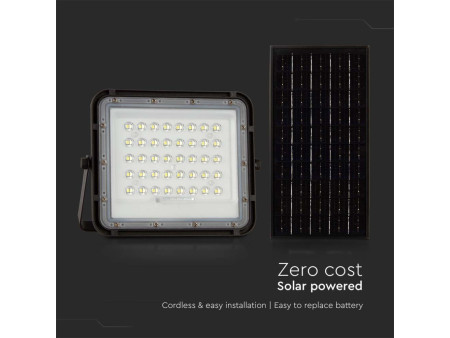 SKU 7823 VT-80W V-TAC Faro LED Solare 10W con Telecomando e Batteria Sostituibile Cavo 3m Nero 6400K IP65