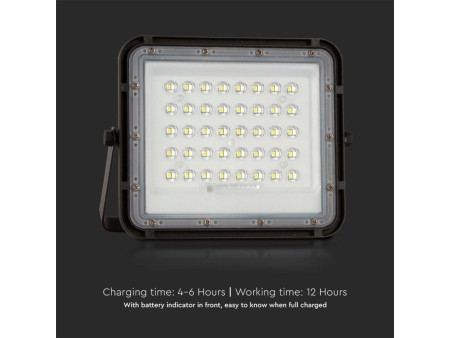 SKU 7824 VT-80W V-TAC Faro LED Solare 10W con Telecomando e Batteria Sostituibile Cavo 3m Nero 4000K IP65