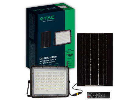 SKU 7825 VT-120W V-TAC Faro LED Solare 15W con Telecomando e Batteria Sostituibile Cavo 3m Nero 6400K IP65