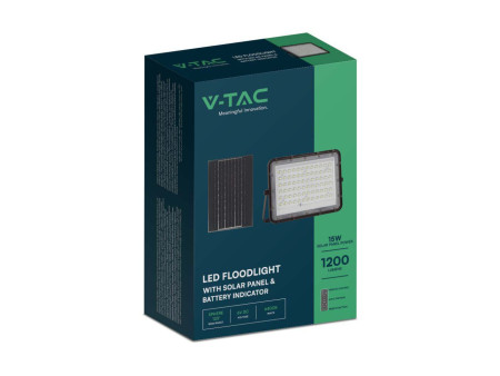 SKU 7826 VT-120W V-TAC Faro LED Solare 15W con Telecomando e Batteria Sostituibile Cavo 3m Nero 4000K IP65