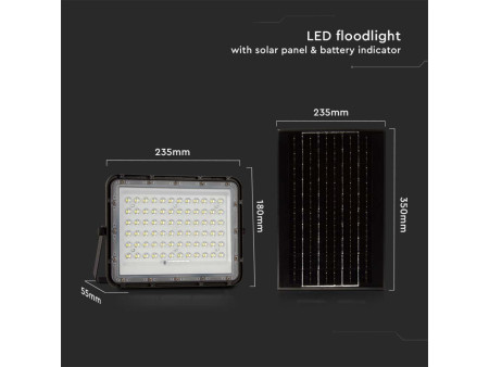 SKU 7826 VT-120W V-TAC Faro LED Solare 15W con Telecomando e Batteria Sostituibile Cavo 3m Nero 4000K IP65