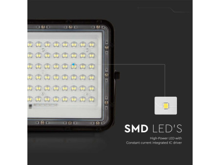 SKU 7826 VT-120W V-TAC Faro LED Solare 15W con Telecomando e Batteria Sostituibile Cavo 3m Nero 4000K IP65