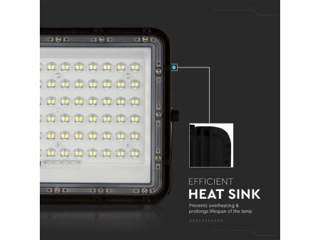 SKU 7825 VT-120W V-TAC Faro LED Solare 15W con Telecomando e Batteria Sostituibile Cavo 3m Nero 6400K IP65