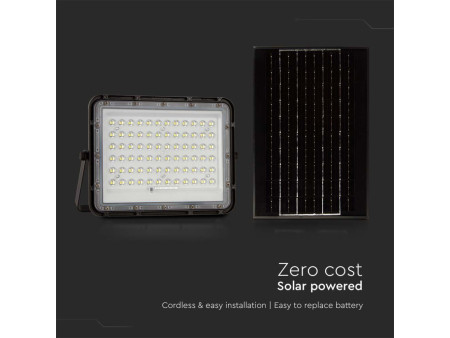 SKU 7826 VT-120W V-TAC Faro LED Solare 15W con Telecomando e Batteria Sostituibile Cavo 3m Nero 4000K IP65
