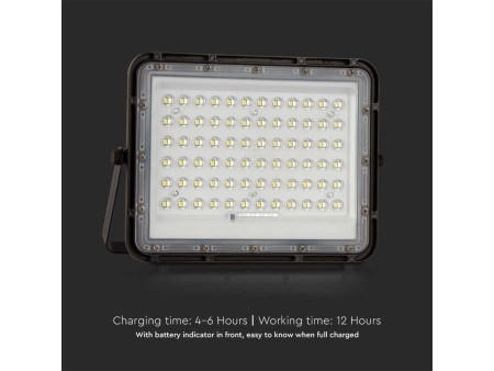 SKU 7826 VT-120W V-TAC Faro LED Solare 15W con Telecomando e Batteria Sostituibile Cavo 3m Nero 4000K IP65