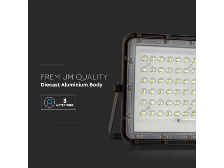 SKU 7825 VT-120W V-TAC Faro LED Solare 15W con Telecomando e Batteria Sostituibile Cavo 3m Nero 6400K IP65