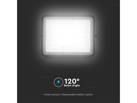 SKU 7826 VT-120W V-TAC Faro LED Solare 15W con Telecomando e Batteria Sostituibile Cavo 3m Nero 4000K IP65