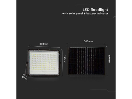 SKU 7828 VT-180W V-TAC Faro LED Solare 20W con Telecomando e Batteria Sostituibile Cavo 3m Nero 4000K IP65
