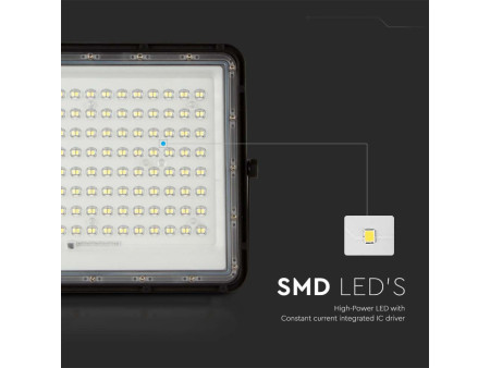 SKU 7827 VT-180W V-TAC Faro LED Solare 20W con Telecomando e Batteria Sostituibile Cavo 3m Nero 6400K IP65