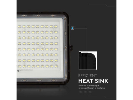 SKU 7827 VT-180W V-TAC Faro LED Solare 20W con Telecomando e Batteria Sostituibile Cavo 3m Nero 6400K IP65