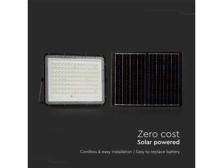 SKU 7827 VT-180W V-TAC Faro LED Solare 20W con Telecomando e Batteria Sostituibile Cavo 3m Nero 6400K IP65