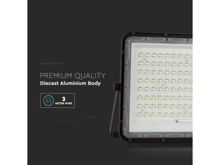 SKU 7827 VT-180W V-TAC Faro LED Solare 20W con Telecomando e Batteria Sostituibile Cavo 3m Nero 6400K IP65