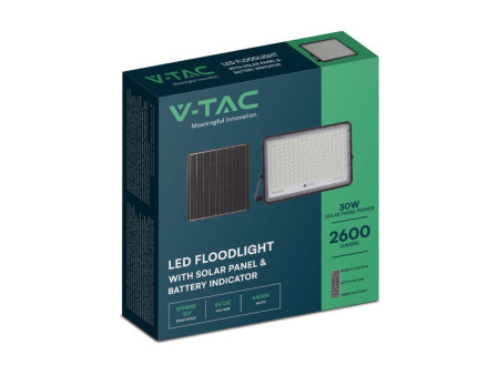 SKU 7830 VT-240W V-TAC Faro LED Solare 30W con Telecomando e Batteria Sostituibile Cavo 3m Nero 4000K IP65
