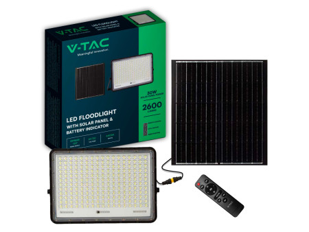 SKU 7830 VT-240W V-TAC Faro LED Solare 30W con Telecomando e Batteria Sostituibile Cavo 3m Nero 4000K IP65