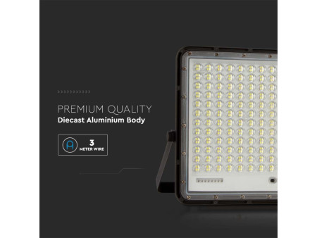 SKU 7829 VT-240W V-TAC Faro LED Solare 30W con Telecomando e Batteria Sostituibile Cavo 3m Nero 6400K IP65