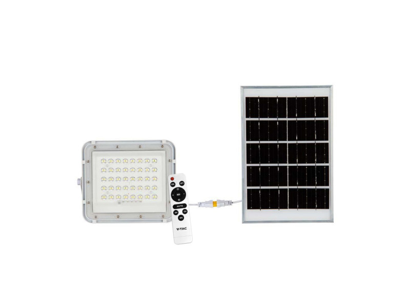 SKU 7840 VT-40W-W V-TAC Faro LED Solare 6W con Telecomando e Batteria Sostituibile Cavo 3m Bianco 4000K IP65