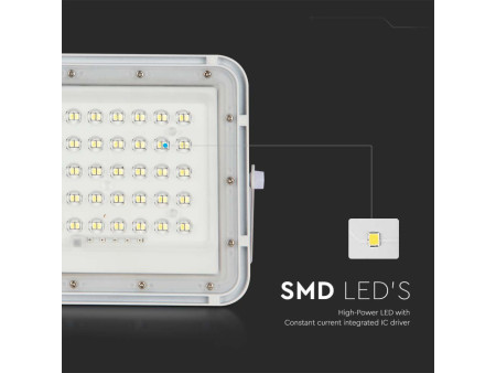 SKU 7840 VT-40W-W V-TAC Faro LED Solare 6W con Telecomando e Batteria Sostituibile Cavo 3m Bianco 4000K IP65