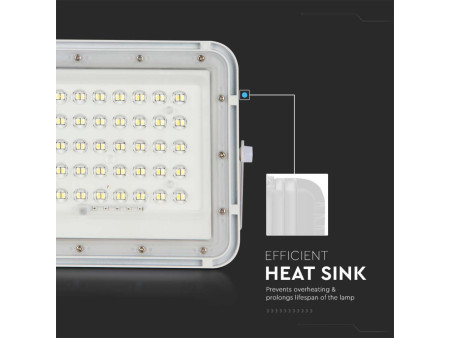 SKU 7840 VT-40W-W V-TAC Faro LED Solare 6W con Telecomando e Batteria Sostituibile Cavo 3m Bianco 4000K IP65