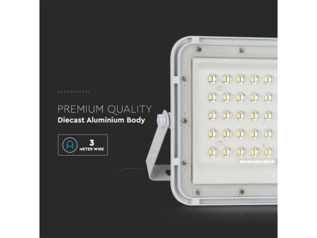 SKU 7839 VT-40W-W V-TAC Faro LED Solare 6W con Telecomando e Batteria Sostituibile Cavo 3m Bianco 6400K IP65